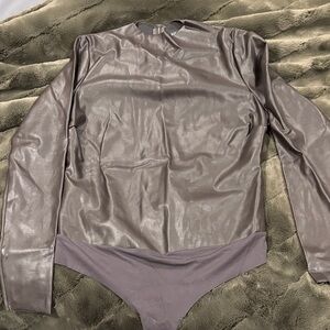 Skims pleather brown body suit new without tags xl